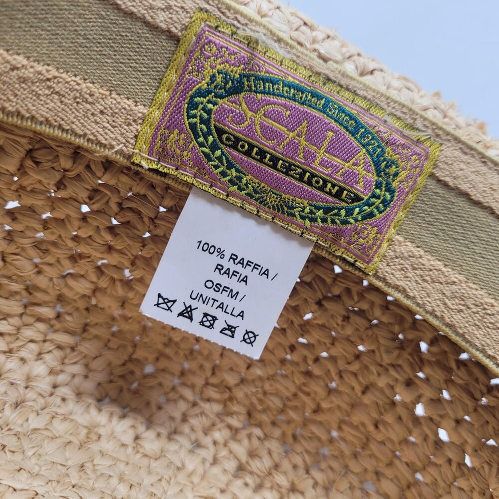 Scala Hat One Size Beige Tan Raffia Crocheted Raffia Packable Crushable L551OS - Picture 9 of 10